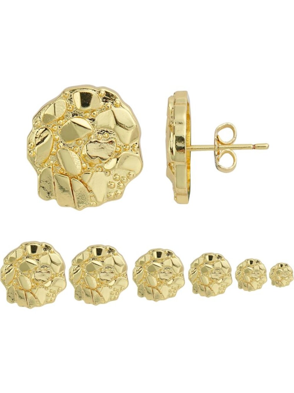 14k Gold Plated Rough Textured Cookie Nugget Stud Earrings Unisex, Stylish